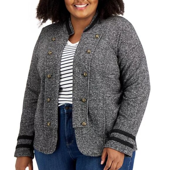 Tommy Hilfiger Plus Size Military Band Jacket Black Multi 1X NWT - Picture 1 of 3